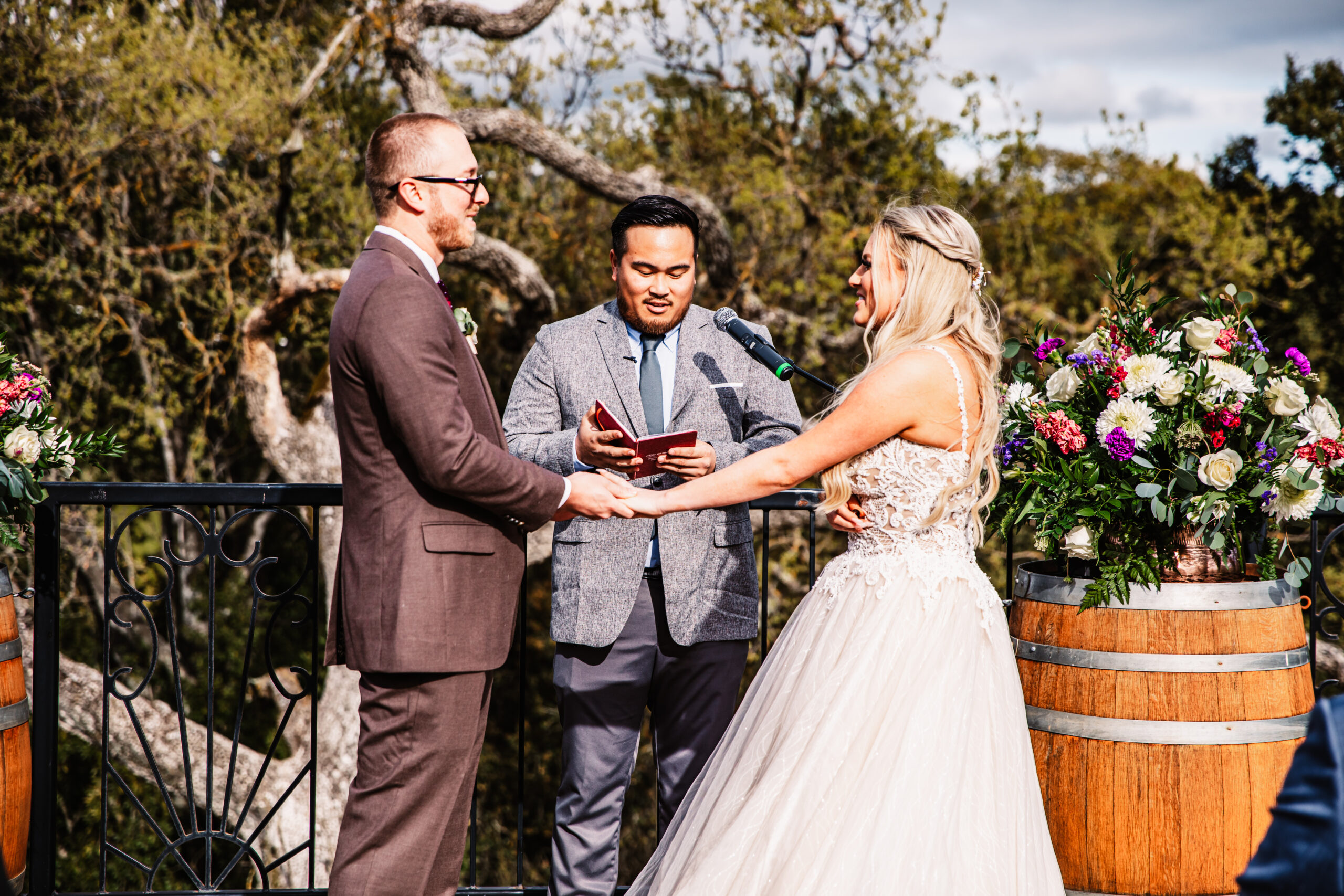 bride and groom at alter