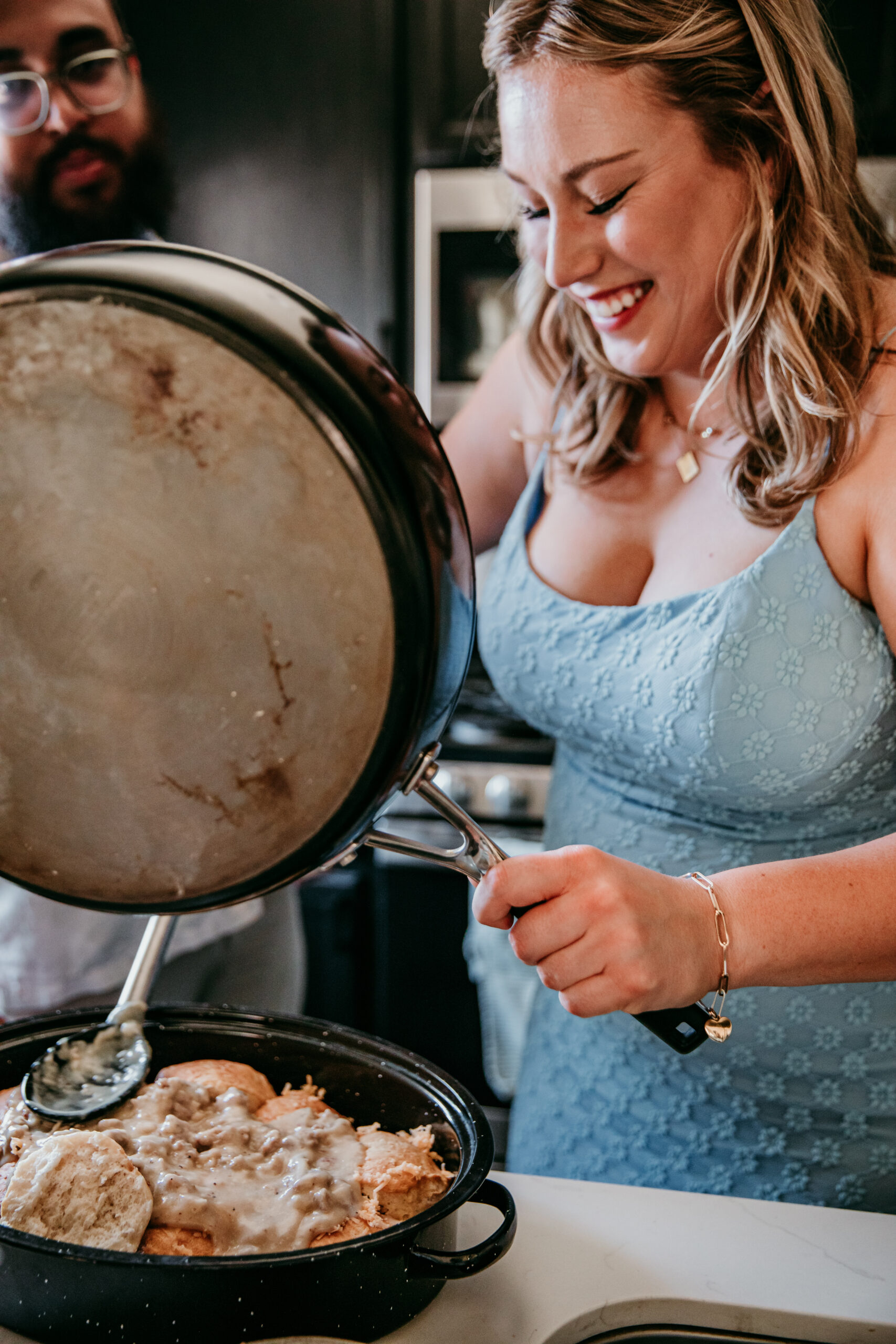 Brunch being served with a smile at an intimate Northern California elopement with homemade food and cozy vibes.