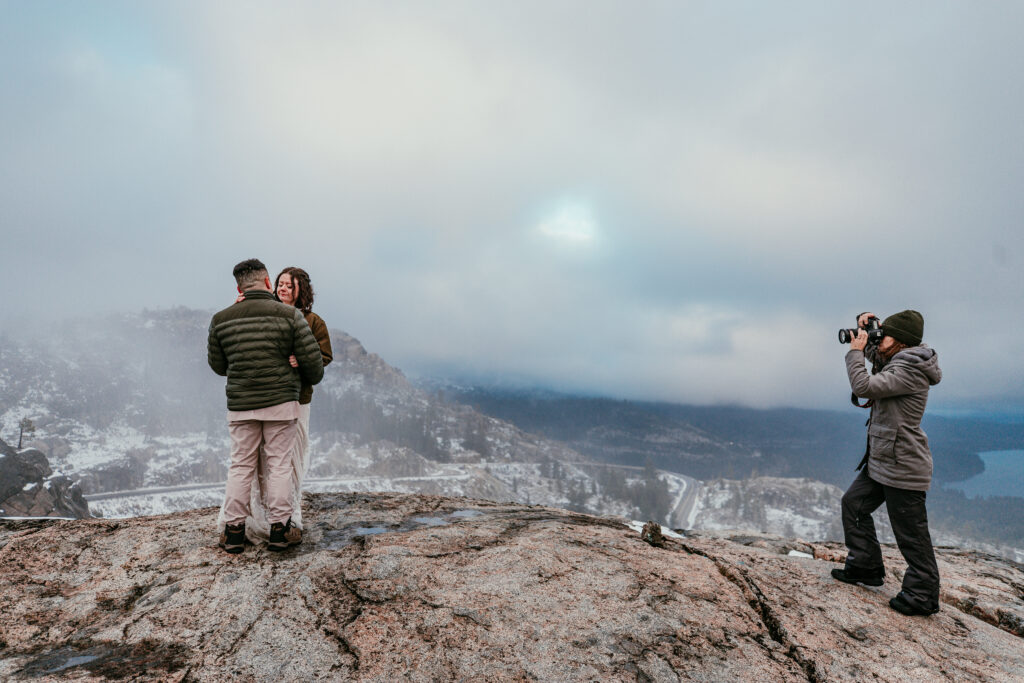 Elopement photographer documenting an intimate mountain ceremony during an adventure elopement.